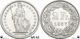 Switzerland. AR 2 Francs 1957. KM 21. AR. 10.00 g. 27.00 mm. MS 62. Encapsulated by CCG MS 62.