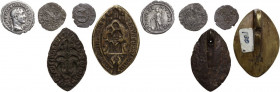 Interessante lotto di tre (3) monete e due (2) sigilli. AE, MI, AG.