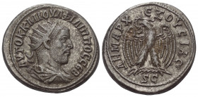 Seleukis und Pierien. Antiochia am Orontes. Philippus I. Arabs (244 - 249 n. Chr.).

 Tetradrachme (Billon). 244 n. Chr.
Vs: Büste in Rückansicht m...