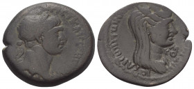 Seleukis und Pierien. Laodikeia ad Mare. Traianus (98 - 117 n. Chr.).

 Bronze. 115 / 116 n. Chr. (Jahr 163).
Vs: Kopf mit Lorbeerkranz rechts.
Rs...