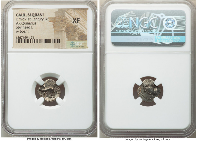 CENTRAL GAUL. Sequani. Ca. mid-1st Century BC. AR quinarius (15mm, 11h). NGC XF....