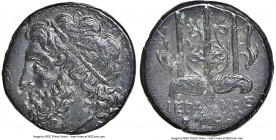 SICILY. Syracuse. Hieron II (ca. 275-215 BC). AE litra (19mm, 4h). NGC Choice XF. Head of Poseidon left, wearing taenia / ΙΕΡΩ-ΝΟΣ / Θ-Φ, trident head...
