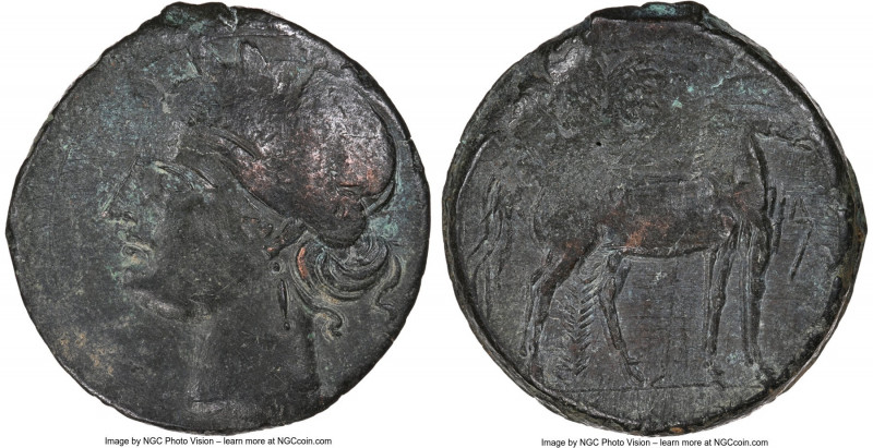 CARTHAGE. Zeugitana. Ca. 221-210 BC. AE trishekel (30mm, 12h). NGC VF. Second Pu...