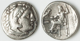 MACEDONIAN KINGDOM. Alexander III the Great (336-323 BC). AR drachm (18mm, 4.12 gm, 12h). XF. Early posthumous issue of Colophon, under Philip III Arr...