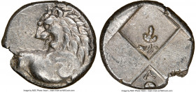 THRACE. Chersonesus. Ca. 4th century BC. AR hemidrachm (13mm). NGC AU. Persic standard, ca. 480-350 BC. Forepart of lion right, head reverted / Quadri...