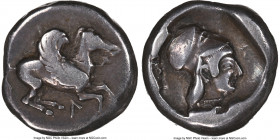 ACARNANIA. Leucas. Ca. 480-440/430 BC. AR stater (18mm, 8.52 gm, 2h). NGC Choice Fine 5/5 - 3/5, light scratches. Pegasus flying left, ꓥ below / Archa...