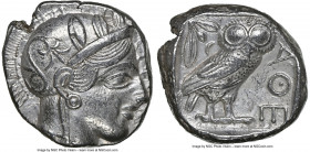 ATTICA. Athens. Ca. 440-404 BC. AR tetradrachm (25mm, 17.15 gm, 4h). NGC AU 5/5 - 4/5. Mid-mass coinage issue. Head of Athena right, wearing earring, ...