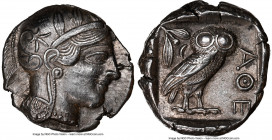 ATTICA. Athens. Ca. 440-404 BC. AR tetradrachm (25mm, 17.25 gm, 7h). NGC AU 5/5 - 4/5. Mid-mass coinage issue. Head of Athena right, wearing earring, ...