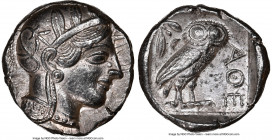 ATTICA. Athens. Ca. 440-404 BC. AR tetradrachm (24mm, 17.19 gm, 3h). NGC AU 5/5 - 3/5. Mid-mass coinage issue. Head of Athena right, wearing earring, ...