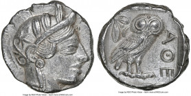 ATTICA. Athens. Ca. 440-404 BC. AR tetradrachm (24mm, 17.10 gm, 11h). NGC AU 5/5 - 3/5, brushed. Mid-mass coinage issue. Head of Athena right, wearing...