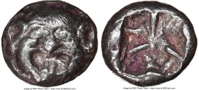 MYSIA. Parium. Ca. 500-450 BC. AR drachm (18mm). NGC Choice VF. Gorgoneion facing with open mouth and protruding tongue / Crude disjointed incuse squa...