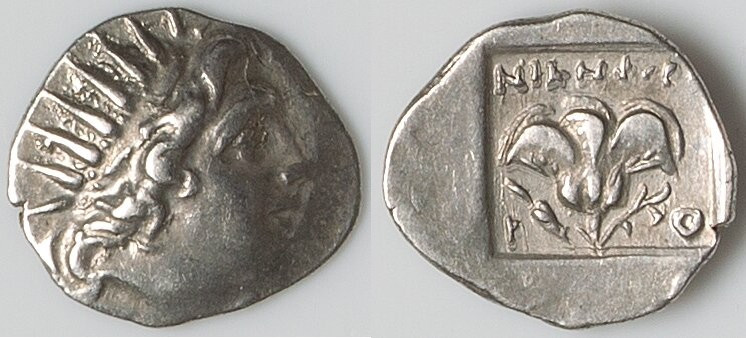 CARIAN ISLANDS. Rhodes. Ca. 88-84 BC. AR drachm (15mm, 2.02 gm, 11h). VF. Plinth...