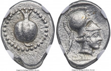 PAMPHYLIA. Side. Ca. 5th century BC. AR drachm (18mm, 3.21 gm, 12h). NGC AU 5/5 - 2/5, brushed. Ca. 430-400 BC. Pomegranate; dotted border / Head of A...