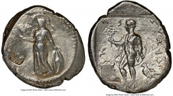 PAMPHYLIA. Side. Ca. 380-333 BC. AR stater (23mm, 10.73 gm, 9h). NGC Choice VF 4/5 - 2/5, brushed, countermark. Athena standing left, Nike right in ri...