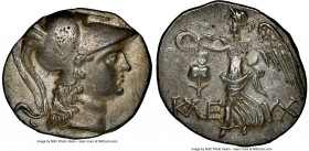 PAMPHYLIA. Side. Ca. 2nd-1st centuries BC. AR tetradrachm (30mm, 15.83 gm, 11h). NGC AU 4/5 - 3/5, brushed. Cleyx, magistrate. Head of Athena right, w...