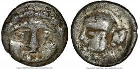 PISIDIA. Selge. Ca. 4th century BC. AR obol (10mm, 2h). NGC Choice VF. Gorgoneion facing, tongue extended / Head of Athena left, wearing crested helme...