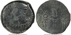 SPAIN. Colonia Patricia. Augustus (27 BC-AD 14). AE (33mm, 21.59 gm, 5h). NGC VF 3/5 - 4/5. PERMISSV CAESARIS AVGVSTI, bare head of Augustus left / CO...