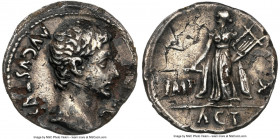 Augustus (27 BC-AD 14). AR/AE fourrée denarius (19mm, 2.85 gm, 2h). NGC Choice VF 5/5 - 2/5, core visible. Contemporary imitation of an Augustus denar...