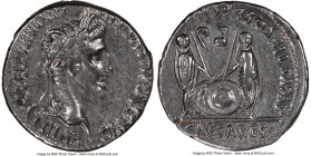 Augustus (27 BC-AD 14). AR denarius (19mm, 3.77 gm, 4h). NGC Choice XF 4/5 - 4/5. Lugdunum, 2 BC-AD 4. CAESAR AVGVSTVS-DIVI F PATER PATRIAE, laureate ...