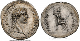 Tiberius (AD 14-37). AR denarius (19mm, 3.52 gm, 10h). NGC AU 5/5 - 2/5, brushed. Lugdunum, ca. AD 15-18. TI CAESAR DIVI-AVG F AVGVSTVS, laureate head...
