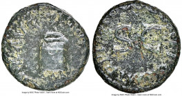 Claudius I (AD 41-54). AE quadrans (15mm, 1h). NGC Choice Fine. Rome, AD 41. TI•CLAVDIVS•CAESAR•AVG•, three-legged modius / PON M•TR•P•IMP•COS•DES IT•...