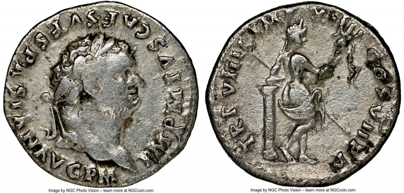 Titus, as Augustus (AD 79-81). AR denarius (18mm, 7h). NGC VF, scratches. Rome, ...