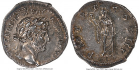 Hadrian (AD 117-138). AR denarius (18mm, 7h). NGC AU. Rome, AD 121-123. IMP CAESAR TRAIAN H-ADRIANVS AVG, laureate head of Hadrian right, drapery visi...