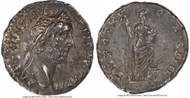 Antoninus Pius (AD 138-161). AR denarius (16mm, 5h). NGC Choice XF, marks. Rome, AD 157. ANTONINVS AVG-PIVS PP IMP II, laureate head of Antoninus Pius...