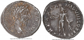 Marcus Aurelius (AD 161-180). AR denarius (18mm, 4h). NGC XF, scuffs, flan flaws. Rome, AD 175. M ANTONINVS AVG-GERM SARM, laureate head of Marcus Aur...