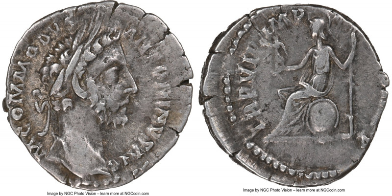 Commodus (AD 177-192). AR denarius (18mm, 12h). NGC Choice VF. Rome, AD 181. M C...
