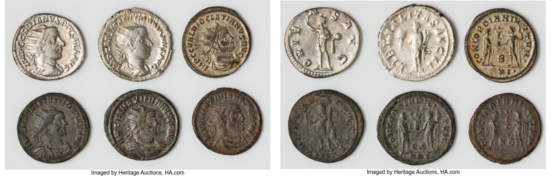 ANCIENT LOTS. Roman Imperial. Lot of six (6) AR and BI antoniniani. XF-Choice AU...