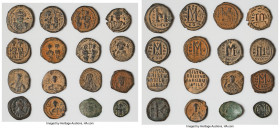 ANCIENT LOTS. Byzantine. Lot of sixteen (16) AE issues. Fine-Choice VF. Includes: Fifteen Byzantine AE issues and one AE contemporary imitation of Jus...