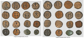 ANCIENT LOTS. Byzantine. Lot of sixteen (16) AE issues. Fine-Choice VF. Includes: Fifteen Byzantine AE issues and one AE contemporary imitation of Jus...