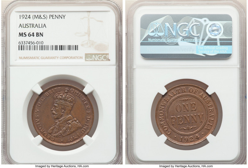 George V Penny 1924-(m & sy) MS64 Brown NGC, Melbourne and Sydney mint, KM23 

H...