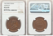 George V Penny 1924-(m & sy) MS64 Brown NGC, Melbourne and Sydney mint, KM23 

HID09801242017

© 2022 Heritage Auctions | All Rights Reserved