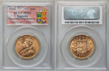 George V gold 10 Dollars 1914 MS63 PCGS, Ottawa mint, KM27. Canadian Gold Reserve. AGW 0.4837 oz. 

HID09801242017

© 2022 Heritage Auctions | All Rig...