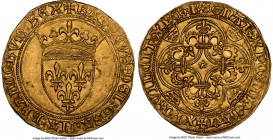Charles VI Ecu d'Or a la couronne ND (1380-1422) MS61 NGC, St. Quentin mint (star in the center of cross), Fr-291, Dup-369A. 3.89gm. +KAROLVS: DЄI: GR...