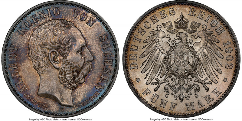 Saxony. Georg 5 Mark 1902-E MS66 NGC, Muldenhutten mint, KM1256, J-128. Death of...