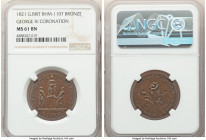 George IV bronze "Coronation" Medal 1821 MS61 Brown NGC, BHM-1107. THE SENATE AND THE PEOPLE Personification of each holding the king on platform / IN...