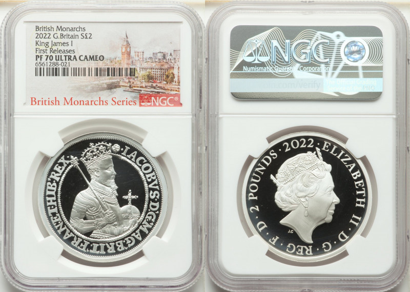 Elizabeth II silver Proof "King James I" 2 Pounds (1 oz) 2022 PR70 Ultra Cameo N...
