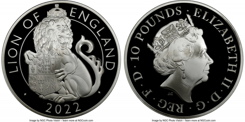 Elizabeth II silver Proof "Lion of England" 10 Pounds (5 oz) 2022 PR70 Ultra Cam...