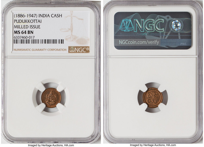 Pudukkottai. Martanda Bhairana Amman Cash ND (1886-1947) MS64 Brown NGC, KM6. Mi...