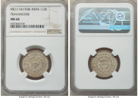 Travancore. Bala Rama Varma II 1/2 Chitra Rupee ME 1114 (1938/1939) MS64 NGC, KM64. Lightly coated in taupe-gray toning over muted surfaces. 

HID0980...