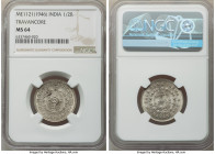 Travancore. Bala Rama Varma II 1/2 Chitra Rupee ME 1121 (1945/1946) MS64 NGC, KM67. Toned in a cadet-gray and a sunlight hue with a few obverse carbon...
