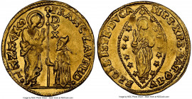 Venice. Francesco Loredano gold Zecchino ND (1752-1762) MS62 NGC, KM619, Fr-1405. 3.51gm. FRANC • LAVRED | S | • | M | • V | E | N | E | T Saint Mark ...