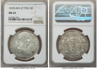 Ferdinand VII 8 Reales 1820 LM-JP MS63 NGC, Lima mint, KM117.1. Luster enhanced and lightly toned. 

HID09801242017

© 2022 Heritage Auctions | All Ri...