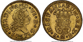 Ferdinand VI gold 1/2 Escudo 1757 M-JB MS62 NGC, Madrid mint, KM378. Excellent strike with fully detailed legends and gleaming luster. 

HID0980124201...
