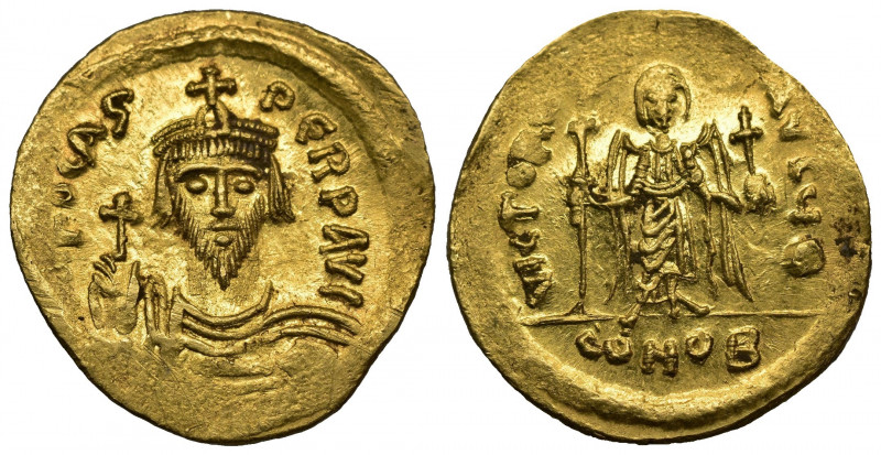 (Gold.4.48g 22mm) Phocas AV Solidus. Constantinople, AD 607-610.
 draped and cu...