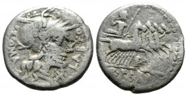 (Silver. 3.77g 18mm) Q. Fabius Labeo. 124 BC. AR Denarius Rome mint. 
Helmeted head of Roma right;/ Jupiter, holding thunderbolt and scepter, driving...