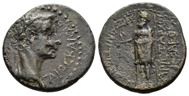 (Bronze, 3.83g 20mm) Phrygia, Aezanis. Tiberius. A.D. 14-37. Ae.
 bare head rig...